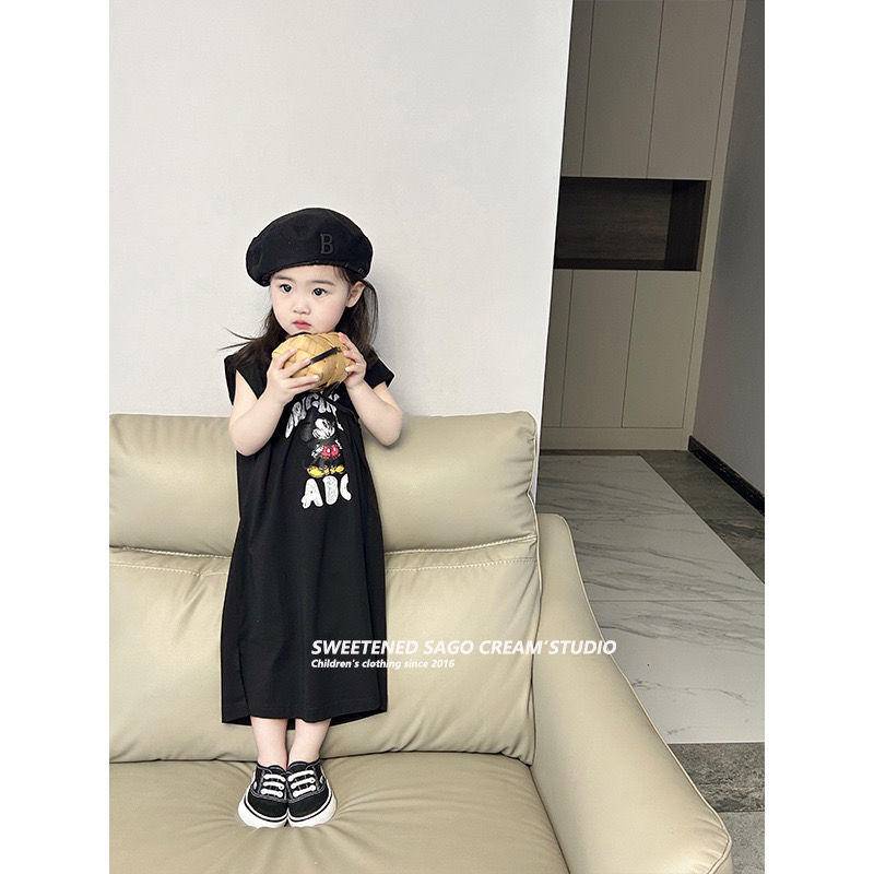 Đầm Dài Không Tay In Hình Hoạt Hình Phong Cách Hàn Quốc Dành Cho Bé Gái