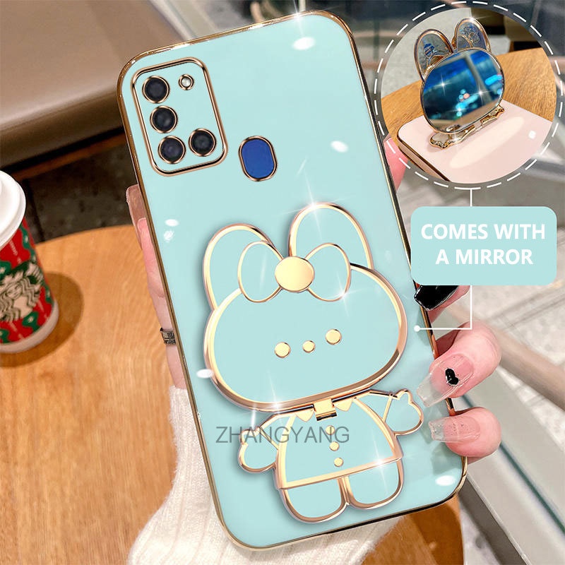 ốp lưng Samsung a21s Ốp Điện Thoại Mạ Điện Hình Thỏ 3D Có Giá Đỡ Xoay 360° Độ Ốp Điện Thoại silicone