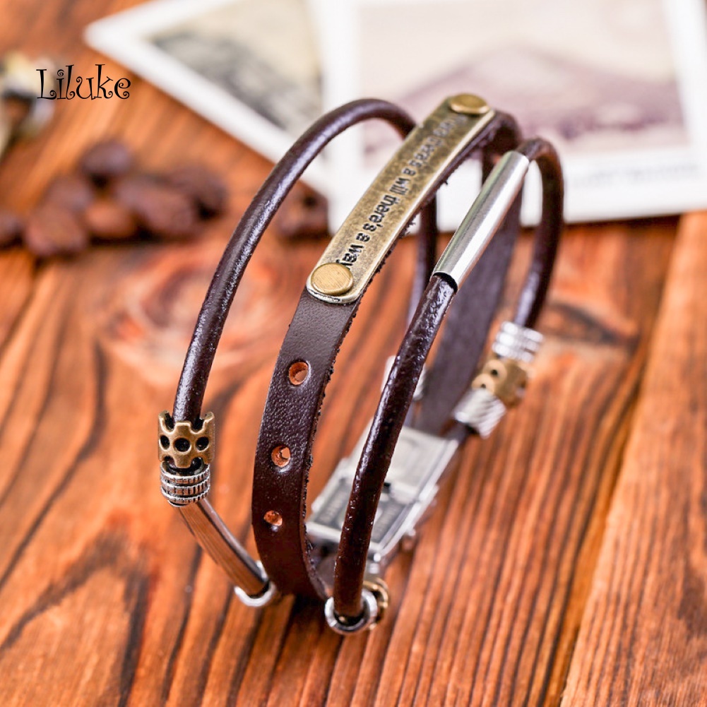 Vòng Tay Dây Bện Giả Da Nhiều Lớp Màu Trơn Khắc Họa Tiết Cổ Điển