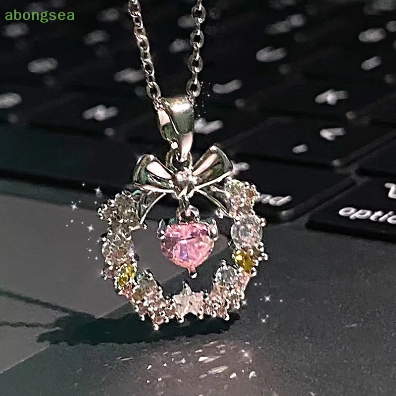 Abongsea Vòng cổ Mặt Vòng Hoa Đính Đá Zircon Màu Bạc Đơn Giản Phong Cách Hàn Quốc Cho Nữ