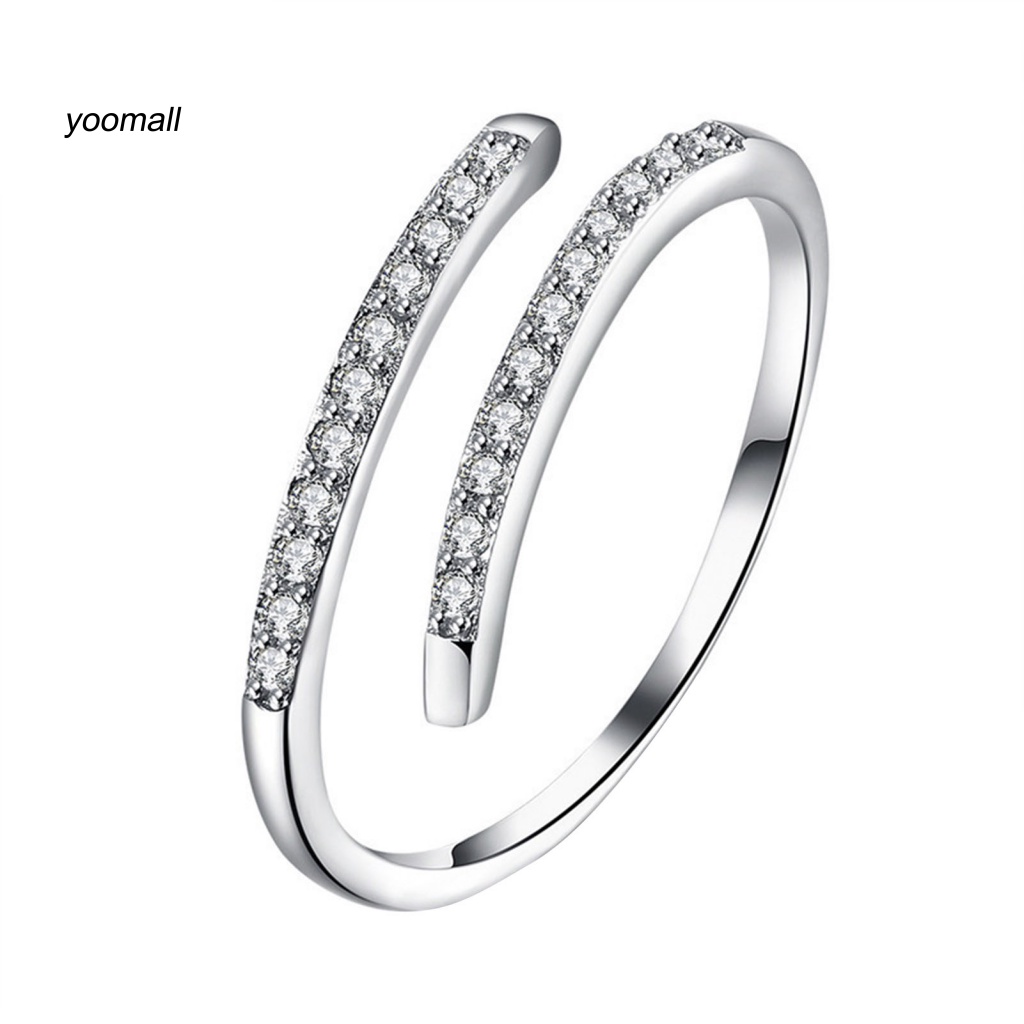 Nhẫn Hở Mạ Bạc 925 Đính Đá Zircon Kiểu Dáng Đơn Giản Có Thể Điều Chỉnh