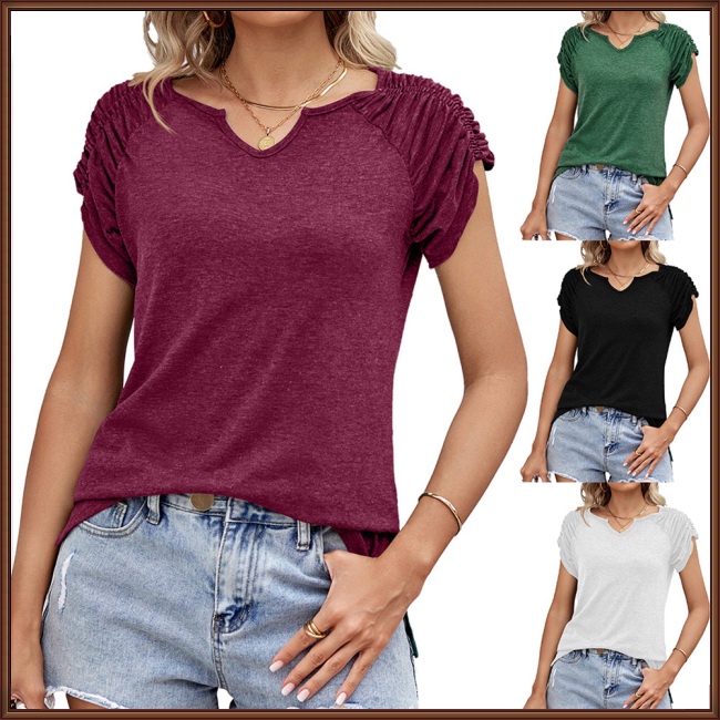 Áo Thun Tay Ngắn Cổ Chữ U Màu Sắc Đơn Giản Thoáng Khí Dành Cho Nữ