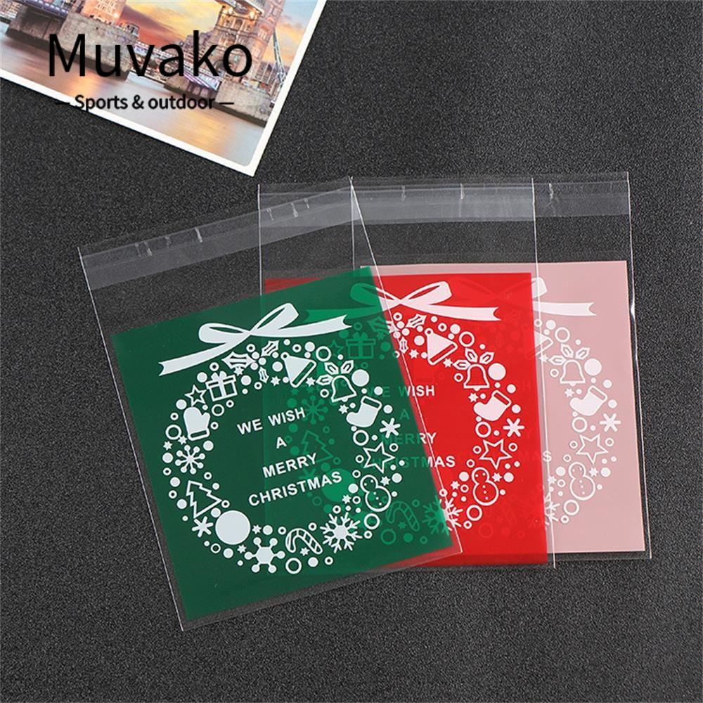 MUVAKO Set 100 Túi Nhựa Bóng Kính Bóng Kính Đựng Bánh Kẹo Dịp Giáng Sinh Năm Mới