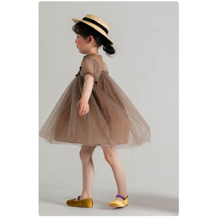 Đầm Công Chúa Tay Phồng Phối Lưới Phong Cách Hàn Quốc Cho Bé Gái