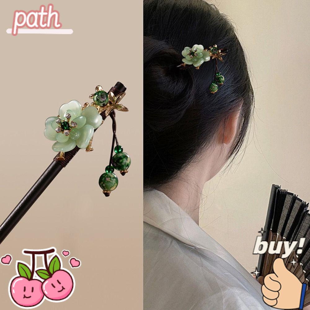 PATH Trâm Cài Tóc Bằng Gỗ Mun Phối Tua Rua Phong Cách Cổ Điển Thời Trang Cho Nữ