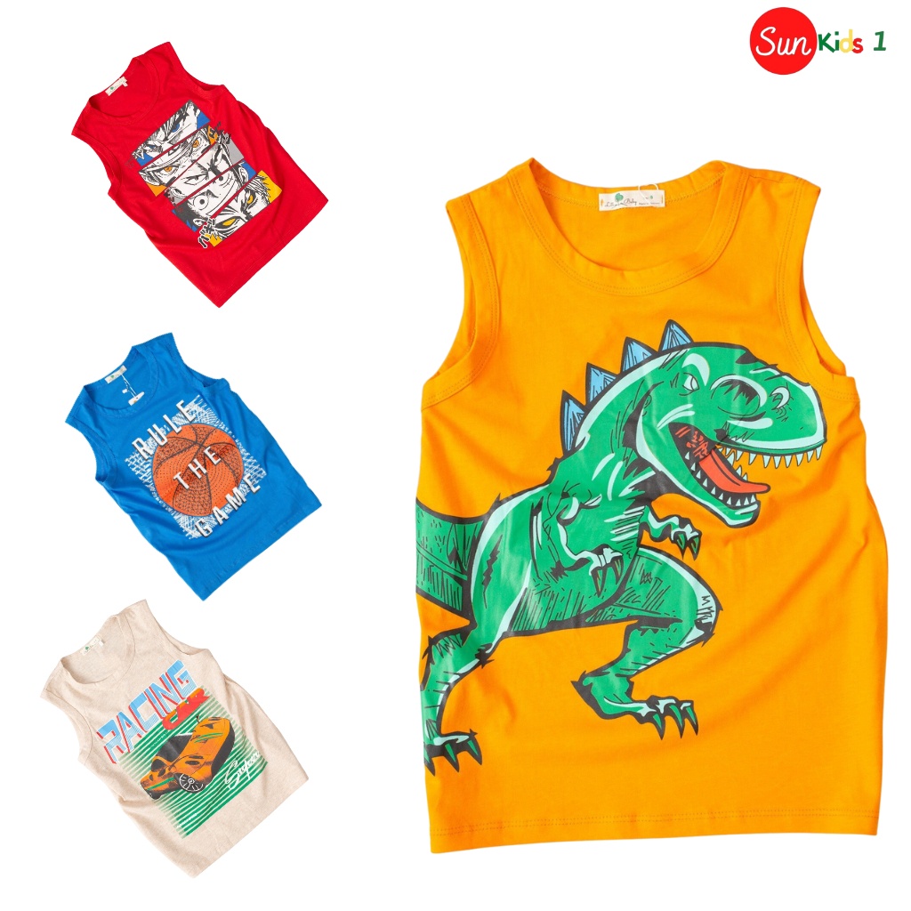 Áo thun ba lỗ bé trai size 4-14 tuổi, áo ba lỗ bé trai, áo sát nách bé trai chất cotton mềm mát - SUNKIDS1