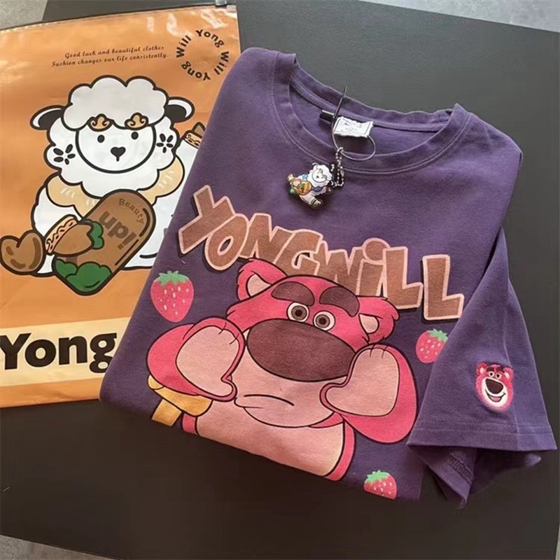 Áo croptop Nữ Áo Thun Nữ Ngắn Tay Dáng Rộng In Họa Tiết Gấu Hoạt Hình Thời Trang Mùa Hè 2023 Cho Nữ