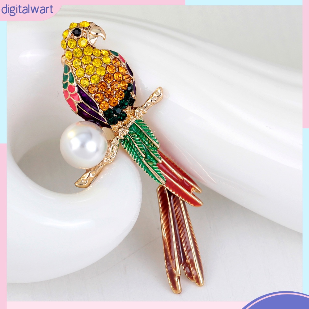 Ghim Cài Áo Hình Chú Vẹt Pha Lê / Hạt Ngọc Trai [DG]