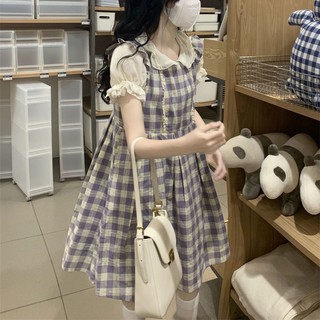 babydoll váy Set Áo Tay Ngắn Phồng + Chân Váy Yếm Lưng Cao Phong Cách Preppy Hàn Quốc Thời Trang Mùa Hè Mới Cho Nữ
