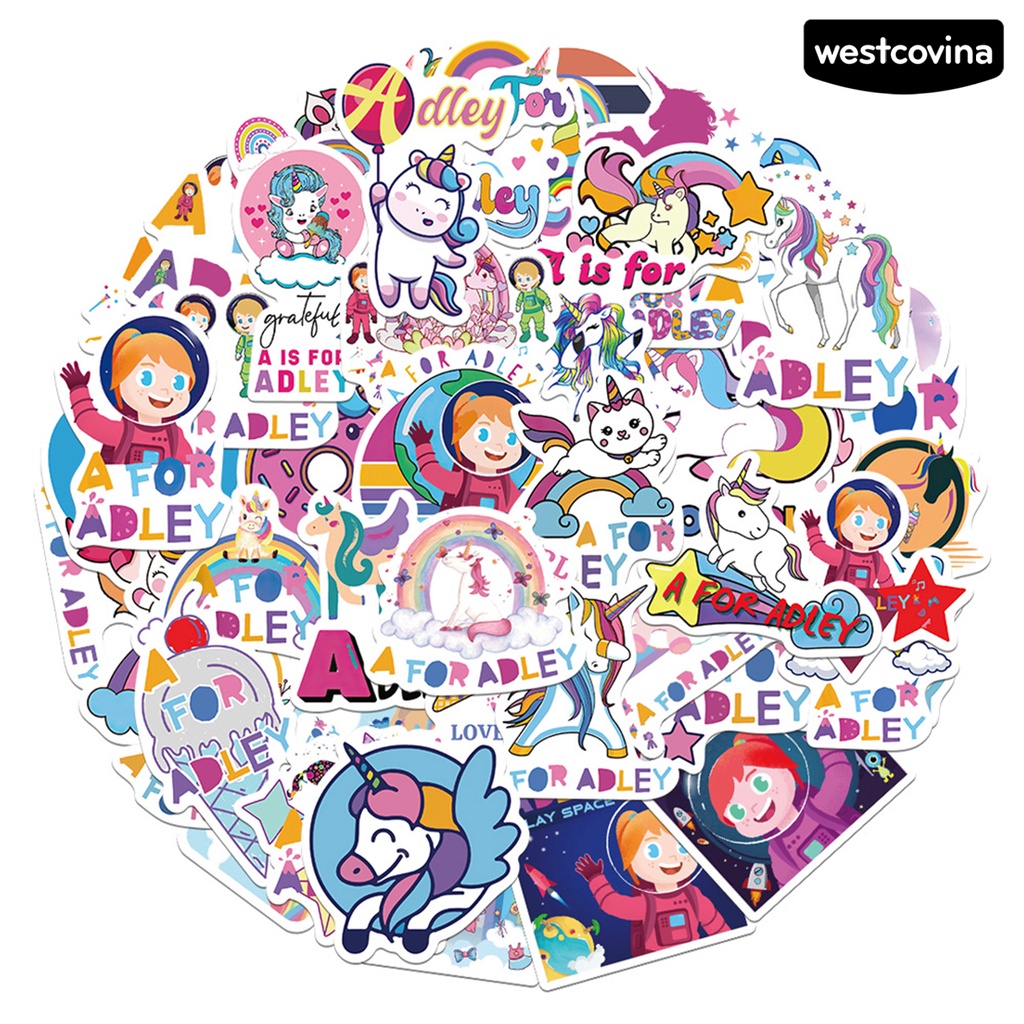 [WSTN]✎Bộ 50 Miếng Dán Hoạt Hình Tự Dính Chống Thấm Nước Không Để Lại Dấu Vết