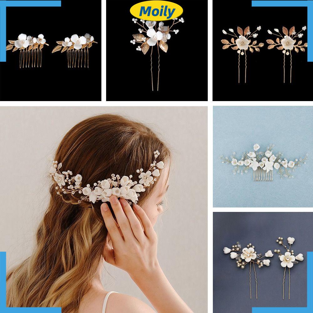 MOILYVN Lược Cài Tóc Hình Hoa Lá Dành Cho Cô Dâu Ngày Cưới|Phụ Kiện Trang Trí Tóc Xinh Xắn Chất Lượng
