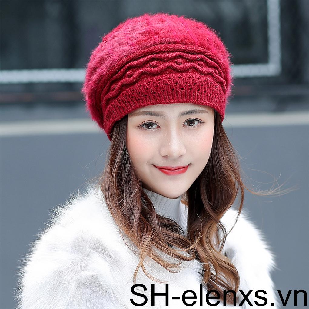 Mũ Beret Dệt Kim Thiết Kế Đơn Giản Giữ Ấm Mùa Đông Cho Nữ