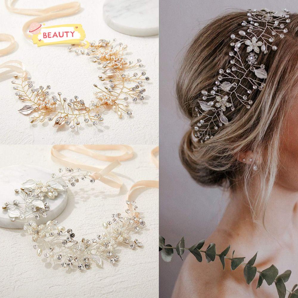 Băng Đô Cài Tóc Hình Vương Miện Đính Đá Thủ Công Cho Cô Dâu
