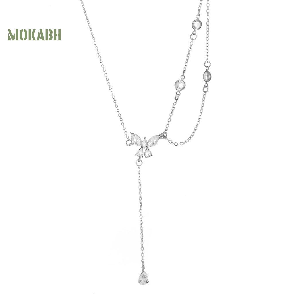 Vòng cổ Hai Lớp Họa Tiết Hình Con Bướm Đính Đá Thời Trang Dành Cho Nữ