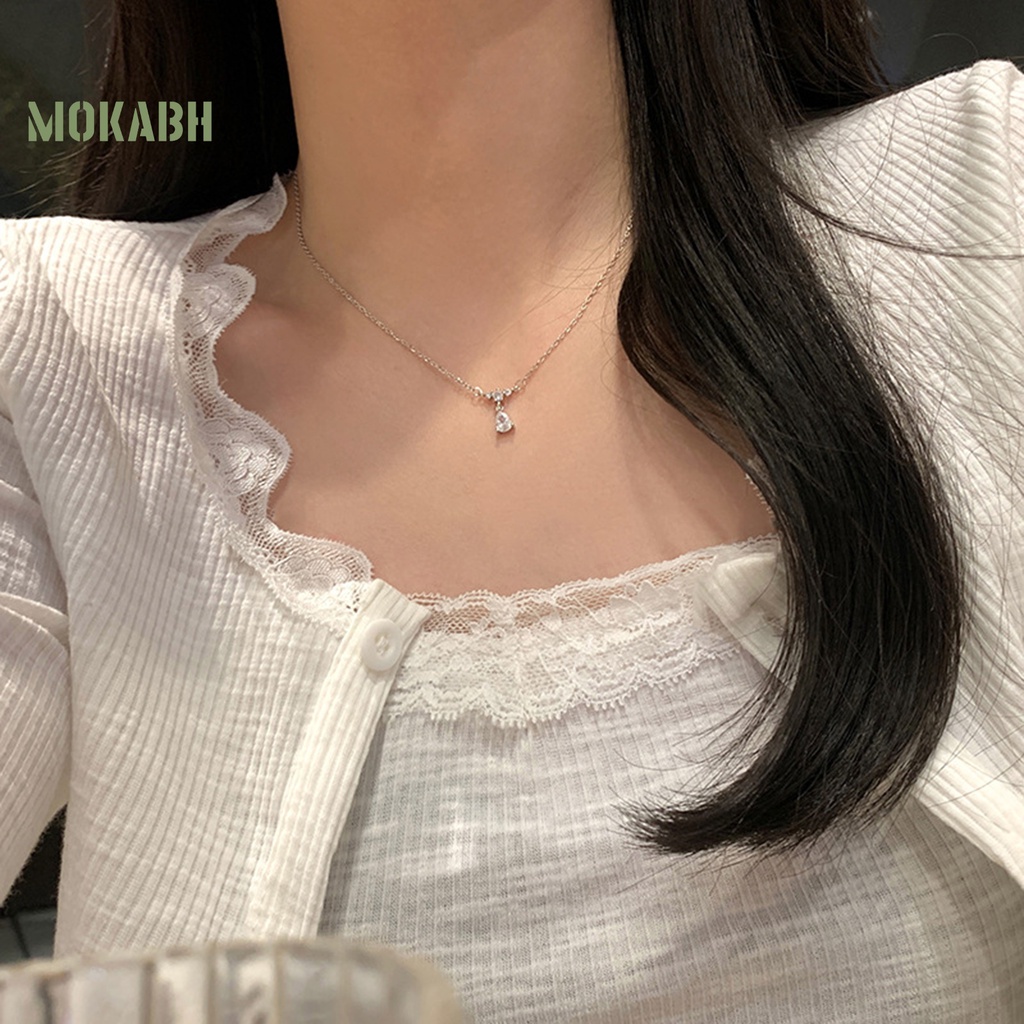 [Mok Abh] Vòng Cổ Choker Chất Liệu Thép Titan Mặt Hình Bươm Bướm Đính Kim Cương Giả Màu Sắc Bạc Thanh Lịch Dành Cho Nữ