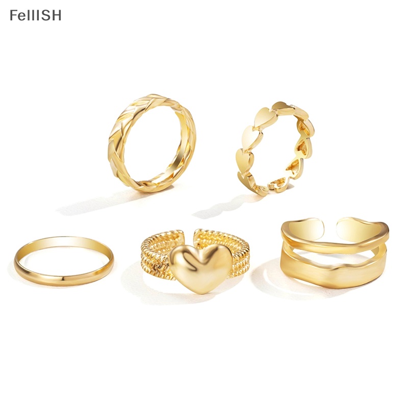 Bộ 5 Nhẫn Kim Loại Phong Cách Tối Giản Cổ Điển Cho Nữ 439br