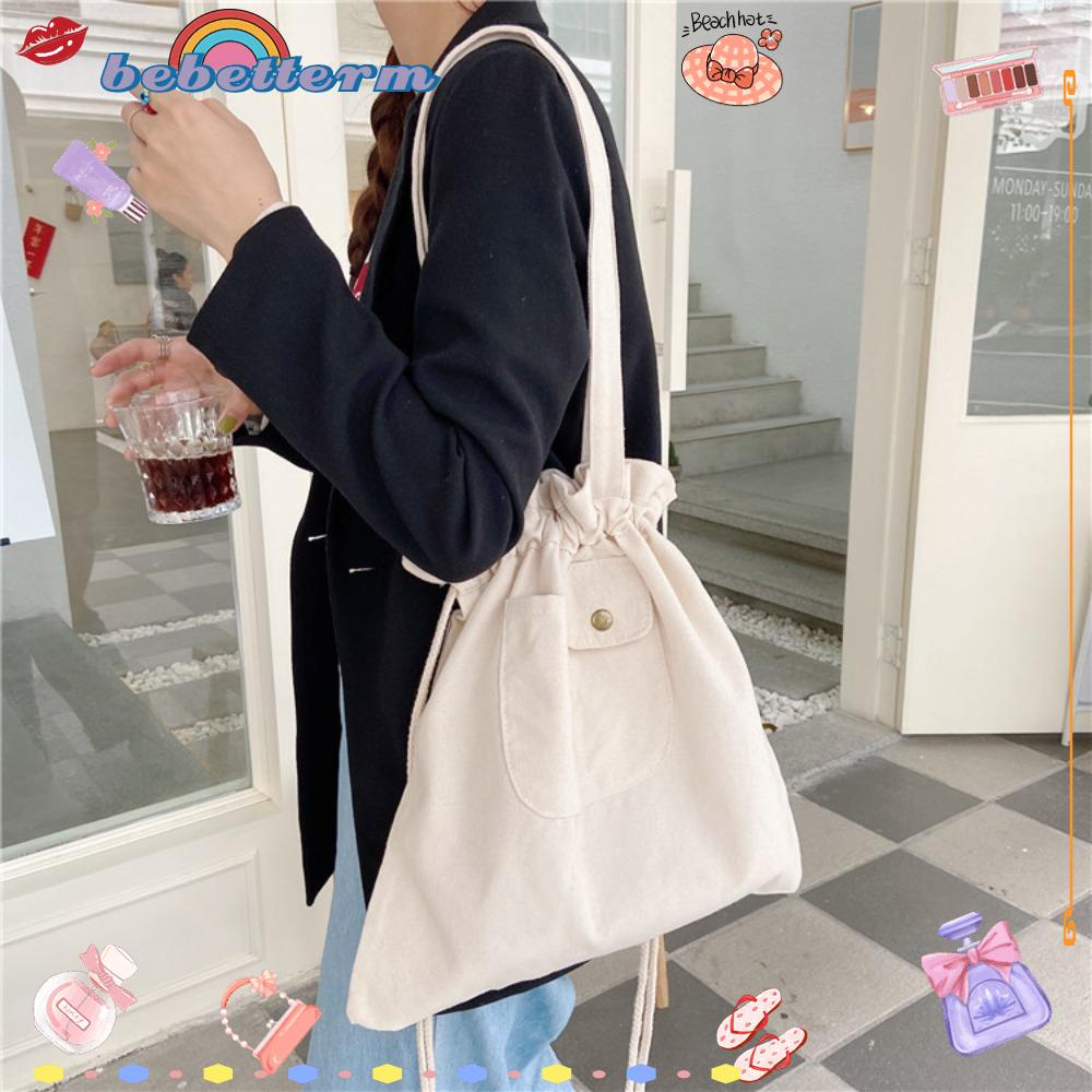 BEBETTERM Túi Xách Canvas Cỡ Lớn Họa Tiết Sọc Caro Đơn Giản