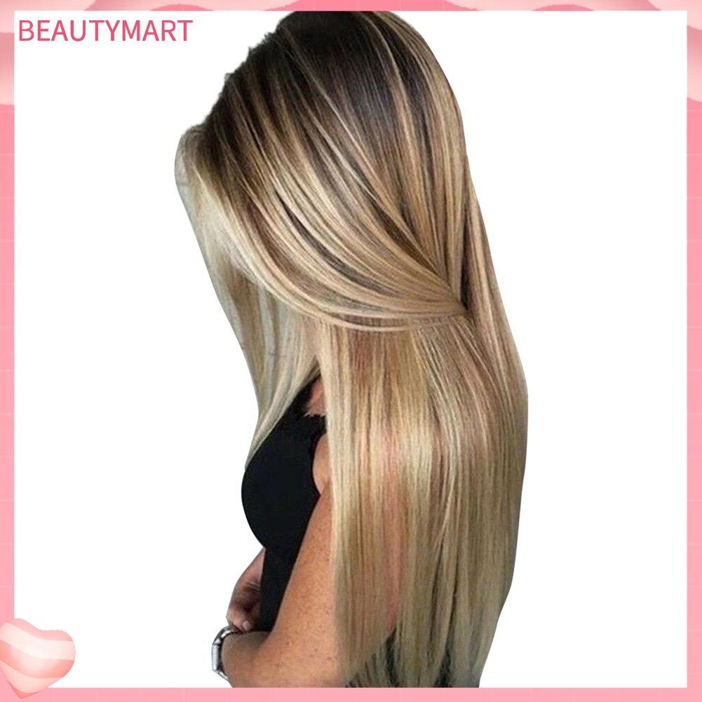 Bộ Tóc Giả Thẳng Dài Bằng Sợi Tổng Hợp Màu Vàng Đồng Chịu Nhiệt Độ Cao