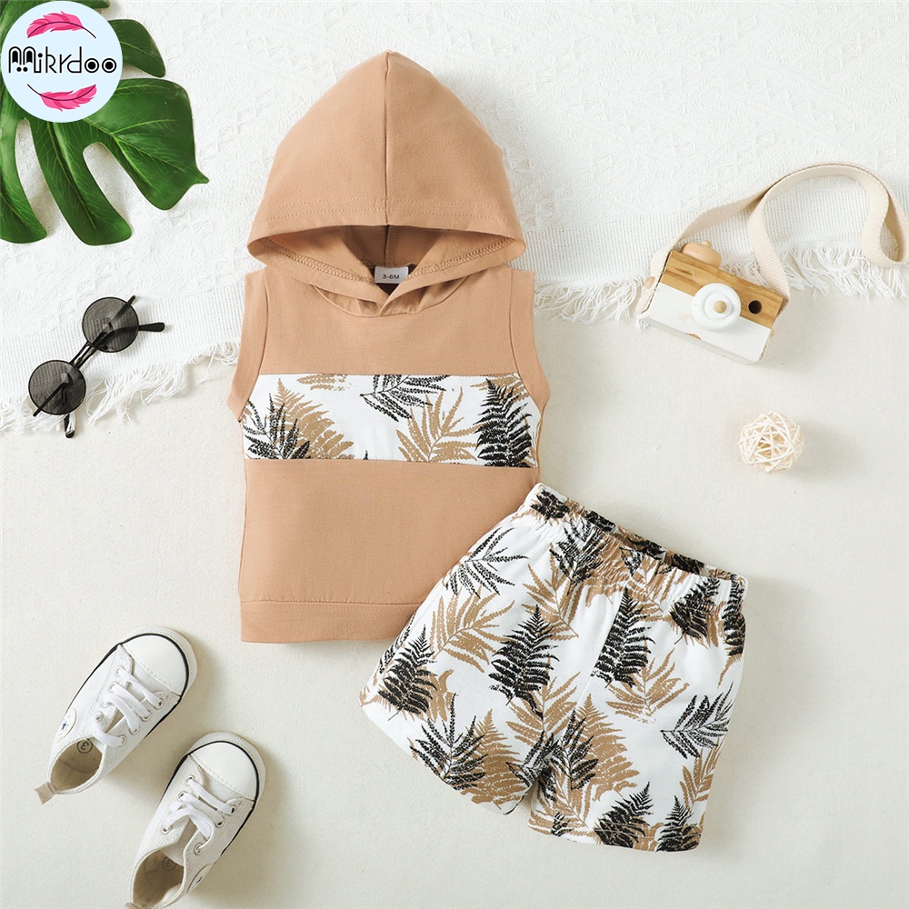 Set Đồ Mùa Hè 2 Món Gồm Áo Hoodie Sát Nách Có Nón + Quần Ngắn Cho Bé Trai 0-2 Tuổi