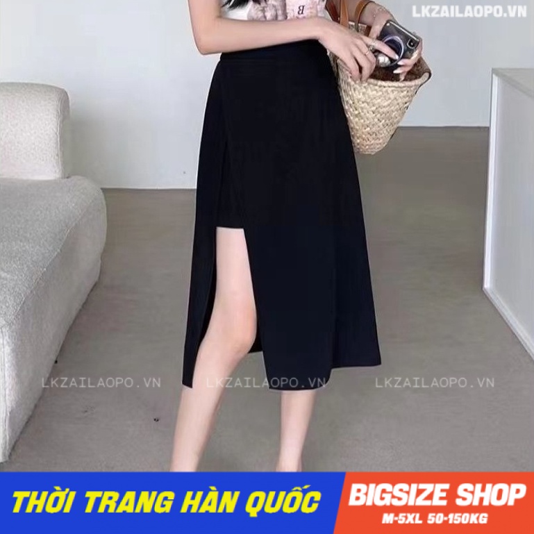 chân váy chữ a Bigsize chân váy nữ dáng dài lưng cao xẻ tà đen mùa xuân hè Phong Cách hàn quốc đẹp Thanh Lịch cho nữ