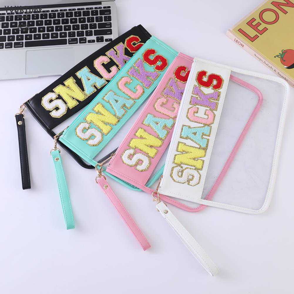 Túi Đựng Mỹ Phẩm Bằng PVC Chenille Trong Suốt In Chữ Có Khóa Kéo Tiện Dụng Mang Theo Du Lịch