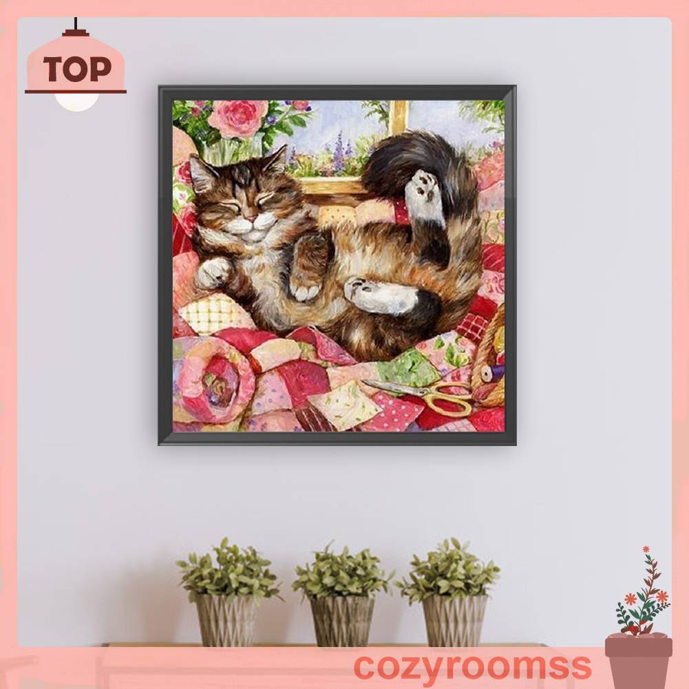 Bộ Tranh Đính Đá 5D Họa Tiết Chú Mèo Độc Đáo DIY Dùng Trang Trí Nhà Cửa