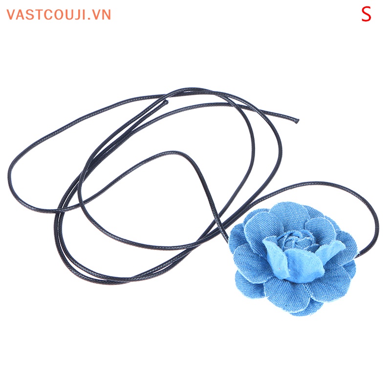 Vòng Cổ Choker Vải Jean Thắt Nút Hình Hoa Hồng Lớn VASTJI Thanh Lịch Có Thể Điều Chỉnh Cho Nữ