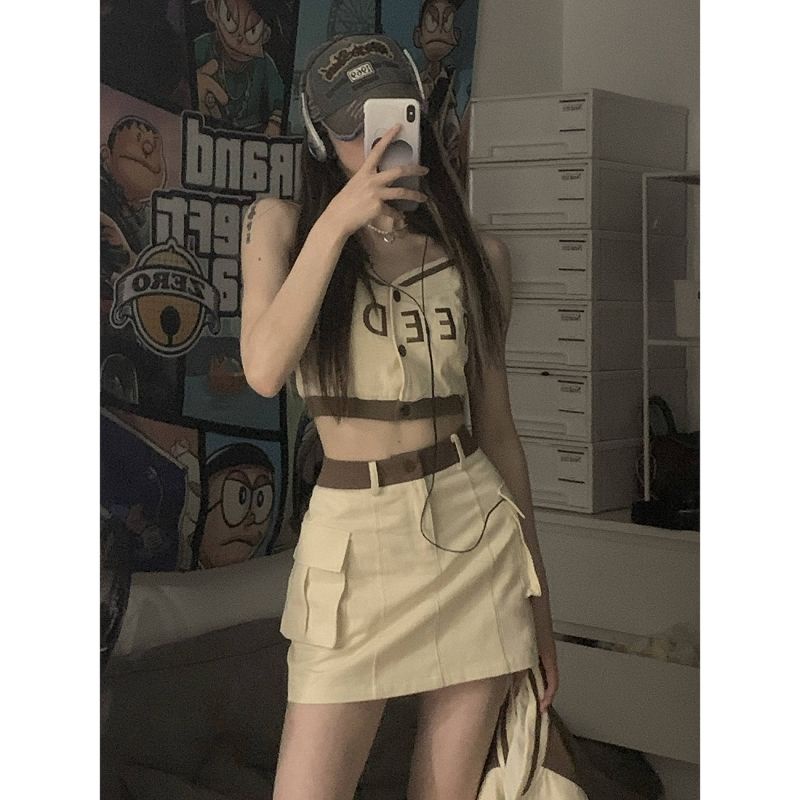 Áo Khoác Bóng Chày / Chân Váy Ngắn Lưng Cao Thời Trang Mùa Thu Cho Nữ Y2K