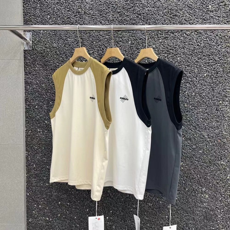 Áo Thun Cotton Không Tay Dáng Rộng Màu Sắc Tương Phản In Chữ Thời Trang Cho Nam Giới