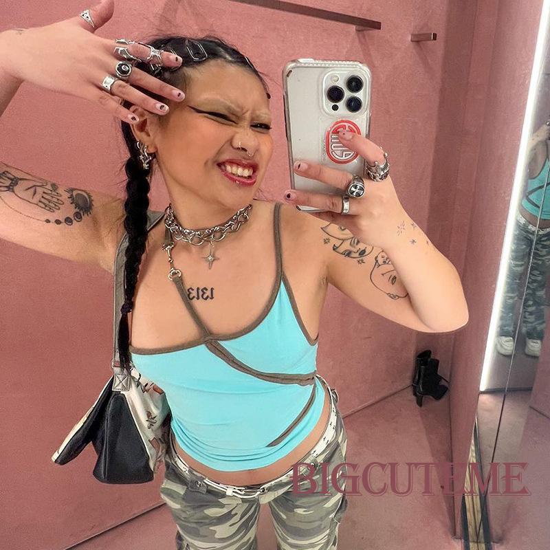 [] - Áo Croptop Không Tay Cắt Chéo Hở Lưng Mùa Hè Đường Phố Cho Nữ