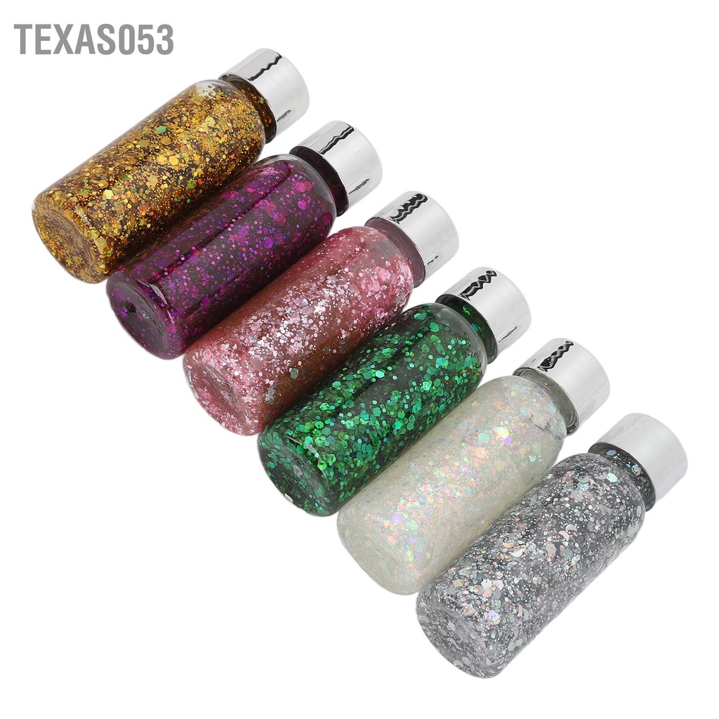 Texas053 Bộ 6 Màu Mịn Lấp Lánh Toàn Phương Thủ Công Mỹ Phẩm Cho Thân Móng Mặt Tóc Phấn Mắt Trang Điểm 180ML