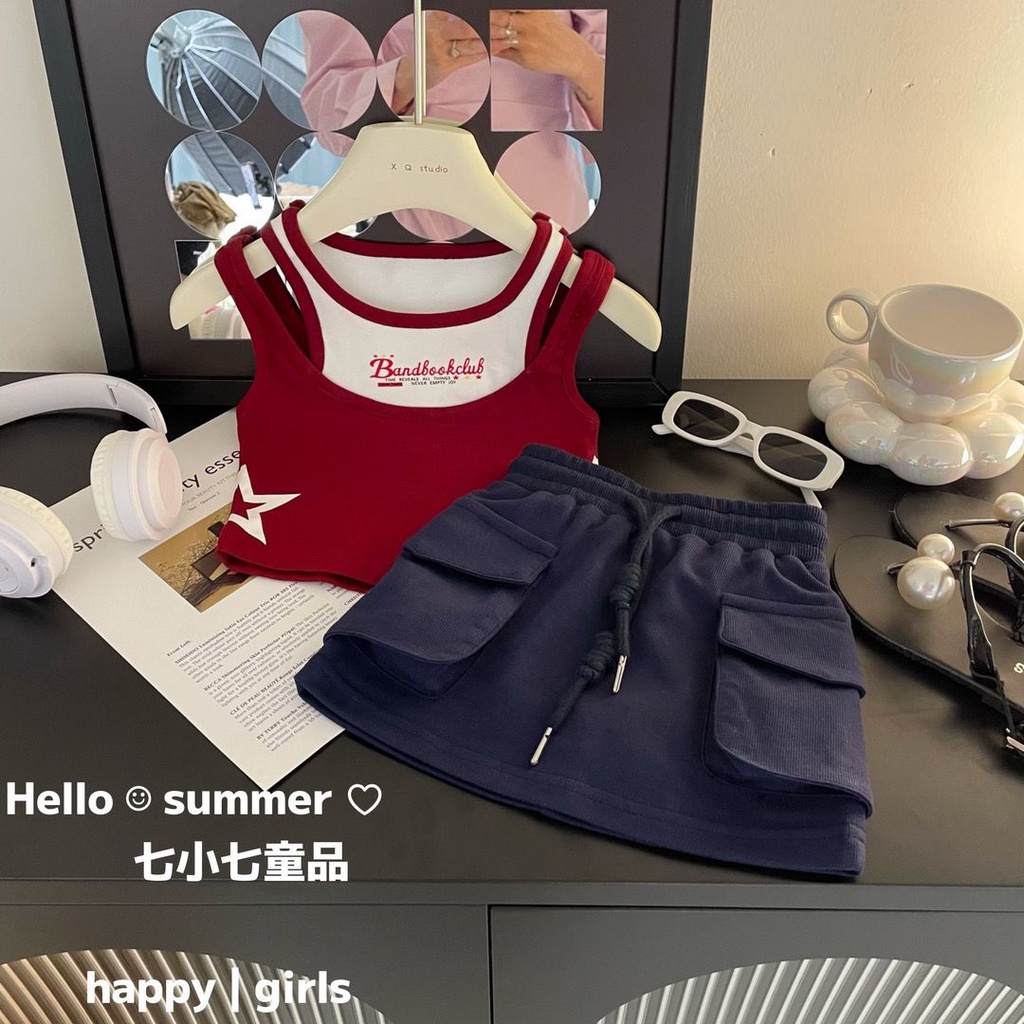 Set Áo Váy Hai Dây Phong Cách Hàn Quốc Thời Trang Mùa Hè Mới 2023 Dành Cho Bé Gái