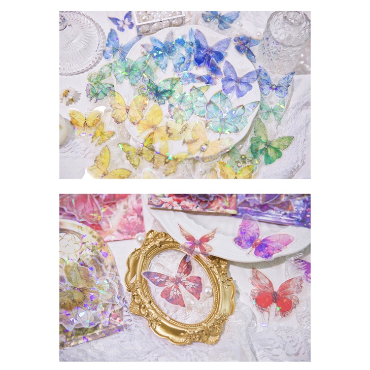 Set 30 Tấm Hình Dán PET Goo Họa Tiết Bướm Vintage Sáng Tạo DIY