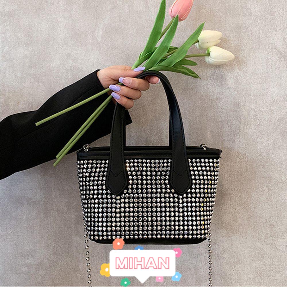 MIHAN1 Túi Xách Da PU Phối Dây Xích Thời Trang Sang Trọng Cho Nữ