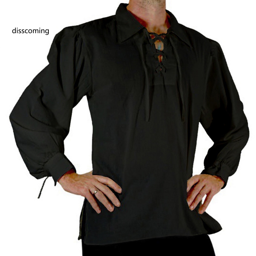 Áo Thun SL SL SL SL SL SL SL SL| Áo Sơ Mi Tay Dài Màu Trơn Dáng Rộng Cột Dây Hóa Trang Thời Phục Hưng Cho Nam