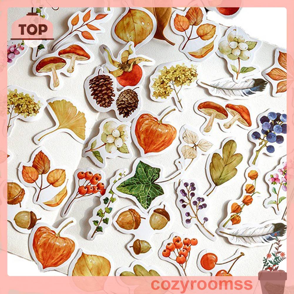 Bộ 46 Miếng Dán Trang Trí Sổ Tay Nhật Ký Hình Lá Mùa Thu