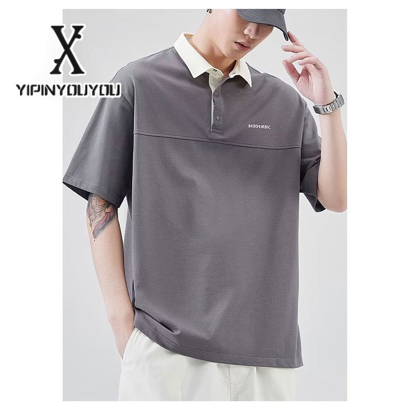 YIPINYOUYOU Áo polo Ngắn Tay Form Rộng Phong Cách Nhật Bản Cho Nam