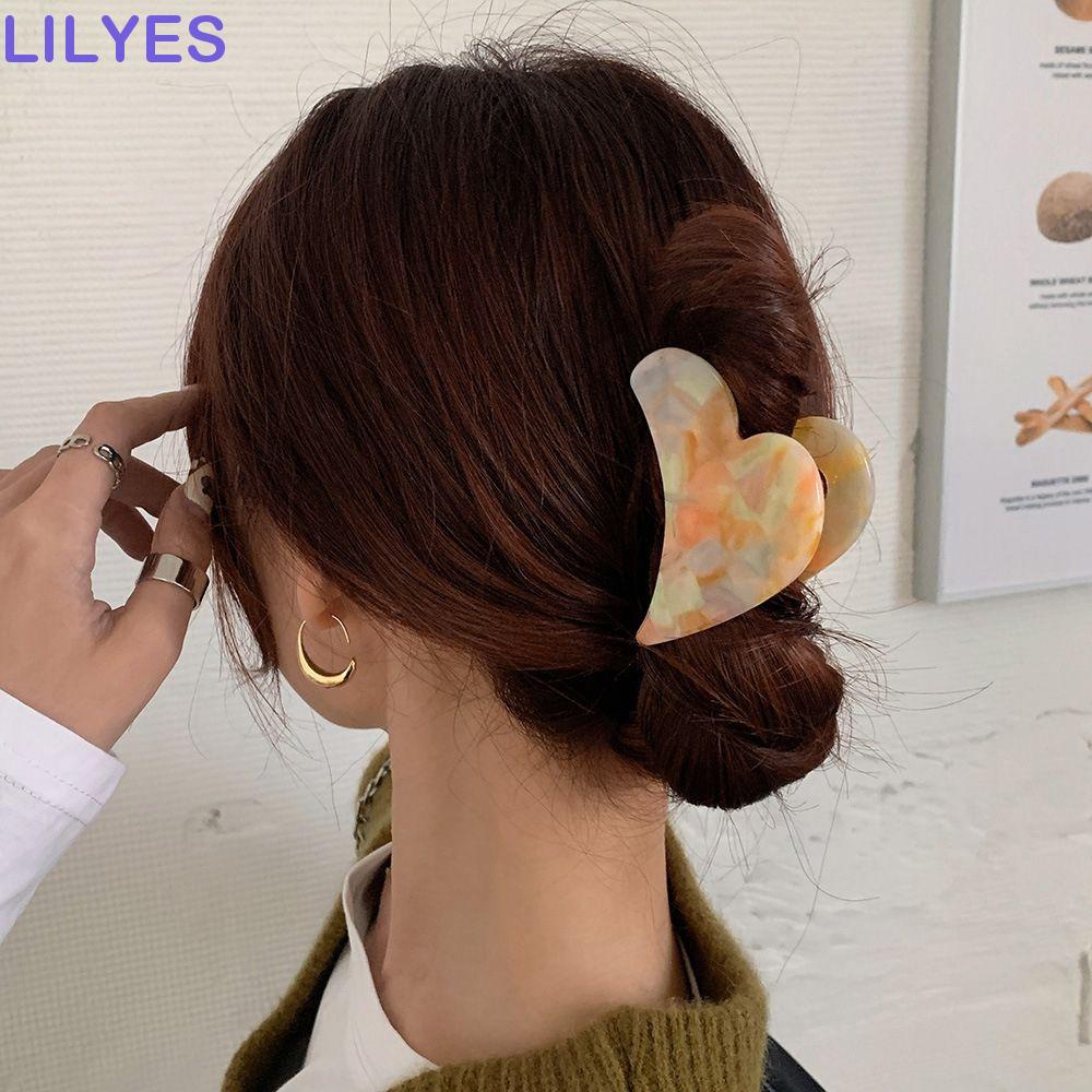 LILYES Acetate Kẹp Tóc Hình Bán Nguyệt Vân Đá Cẩm Thạch Trái Tim Đám Mây Vintage Cá Tính Cho Nữ
