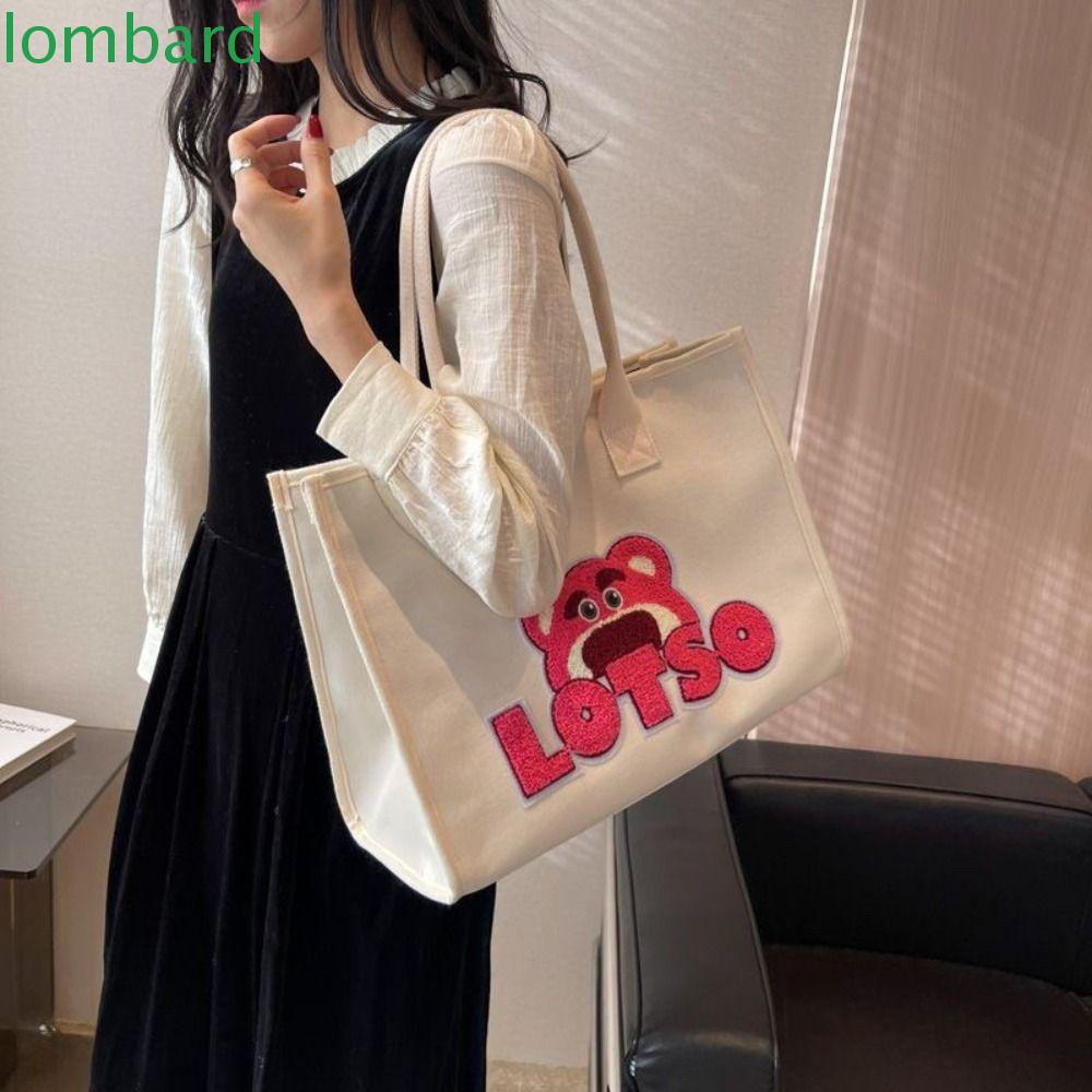 Túi Đeo Chéo Canvas Sức Chứa Lớn Đa Năng Họa Tiết Gấu Và Dâu Tây Phong Cách Harajuku Cho Nữ