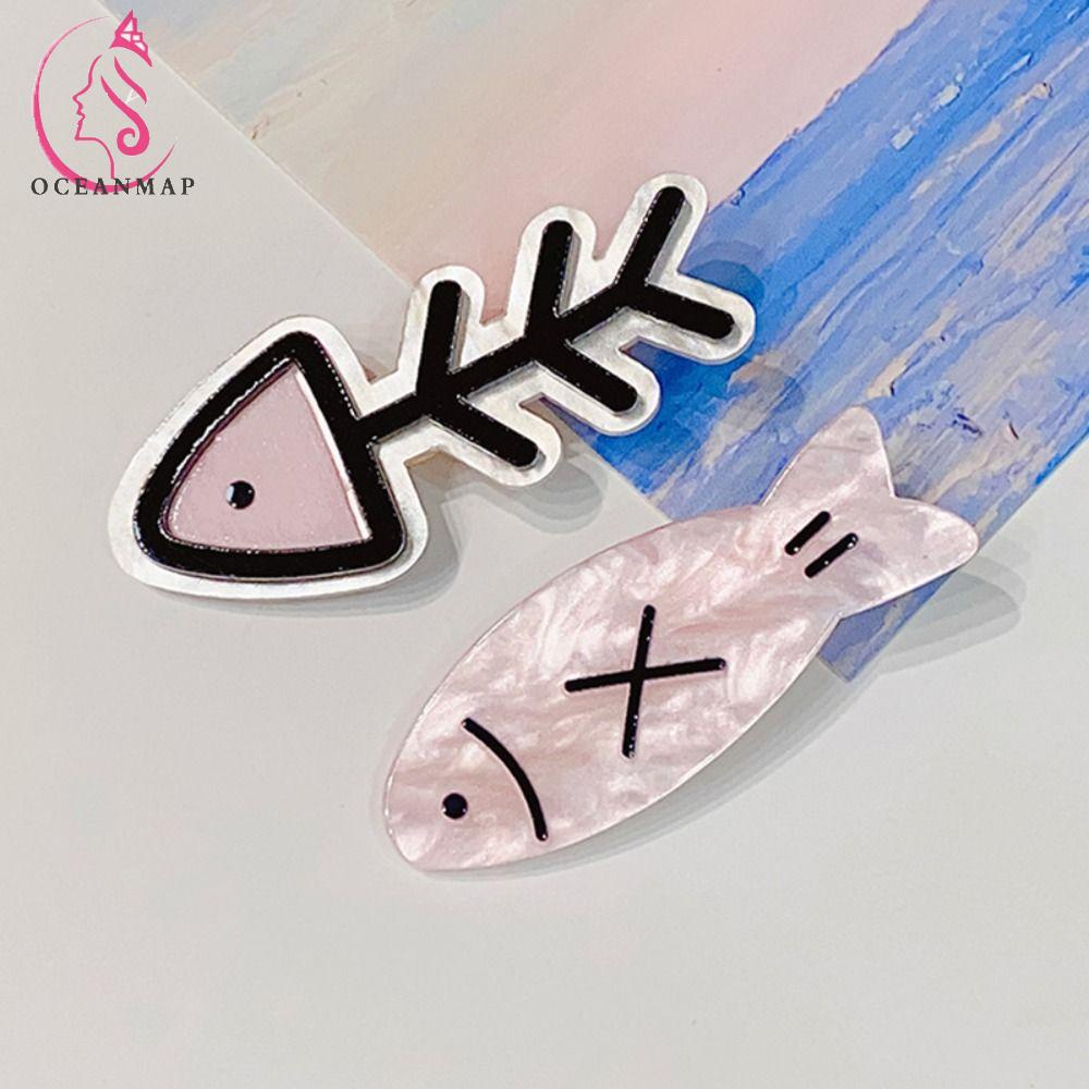 Kẹp Tóc Mái Hình Xương Cá Màu Hồng Axit Acetic Y2K Cho Nữ