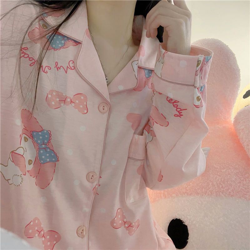Bộ Đồ Ngủ Tay Dài In Họa Tiết Hoạt Hình Dễ Thương Phong Cách Hàn Quốc Thời Trang Xuân Thu Cho Nữ