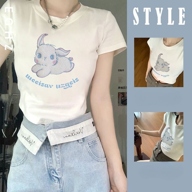 Áo Baby Tee Thun Croptop Nữ Tay Ngắn Dáng Ôm Màu Trắng Phong Cách Desire Mới Mùa Hè Dễ Phối