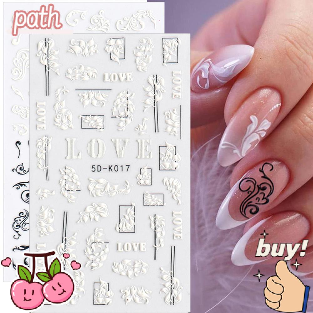 PATH Miếng Dán Trang Trí Móng Tay Họa Tiết Hoa Bướm Dập Nổi 5D Thời Trang DIY