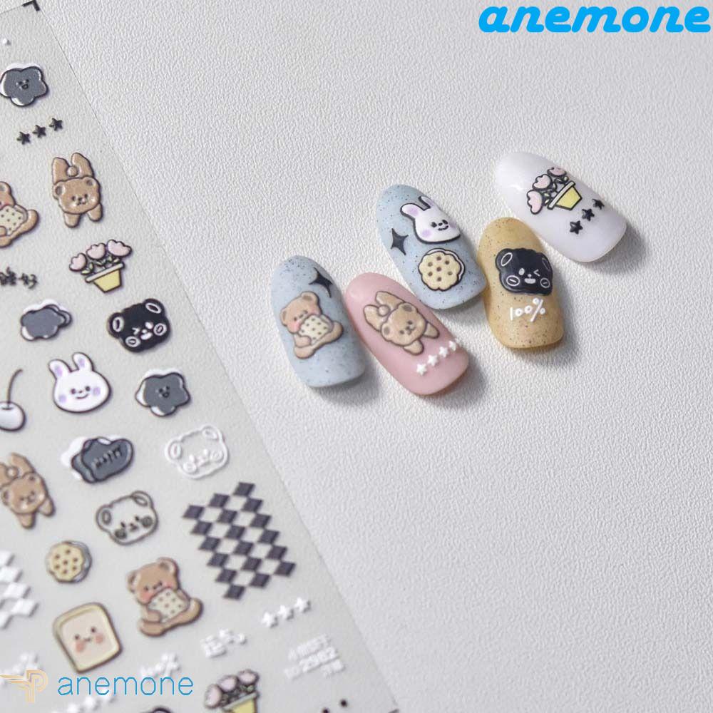 ANEMONE Miếng Dán Trang Trí Móng Tay Họa Tiết Hoạt Hình Gấu / Thỏ / Dâu Tây Nhiều