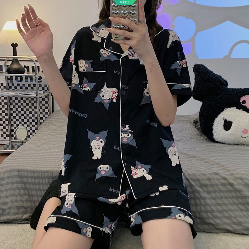 Bộ Đồ Ngủ Tay Ngắn Dáng Rộng In Hoạt Hình Sanrio Kuromi Kiểu Nhật Bản Thời Trang Xuân Hè 2023 Cho Nữ