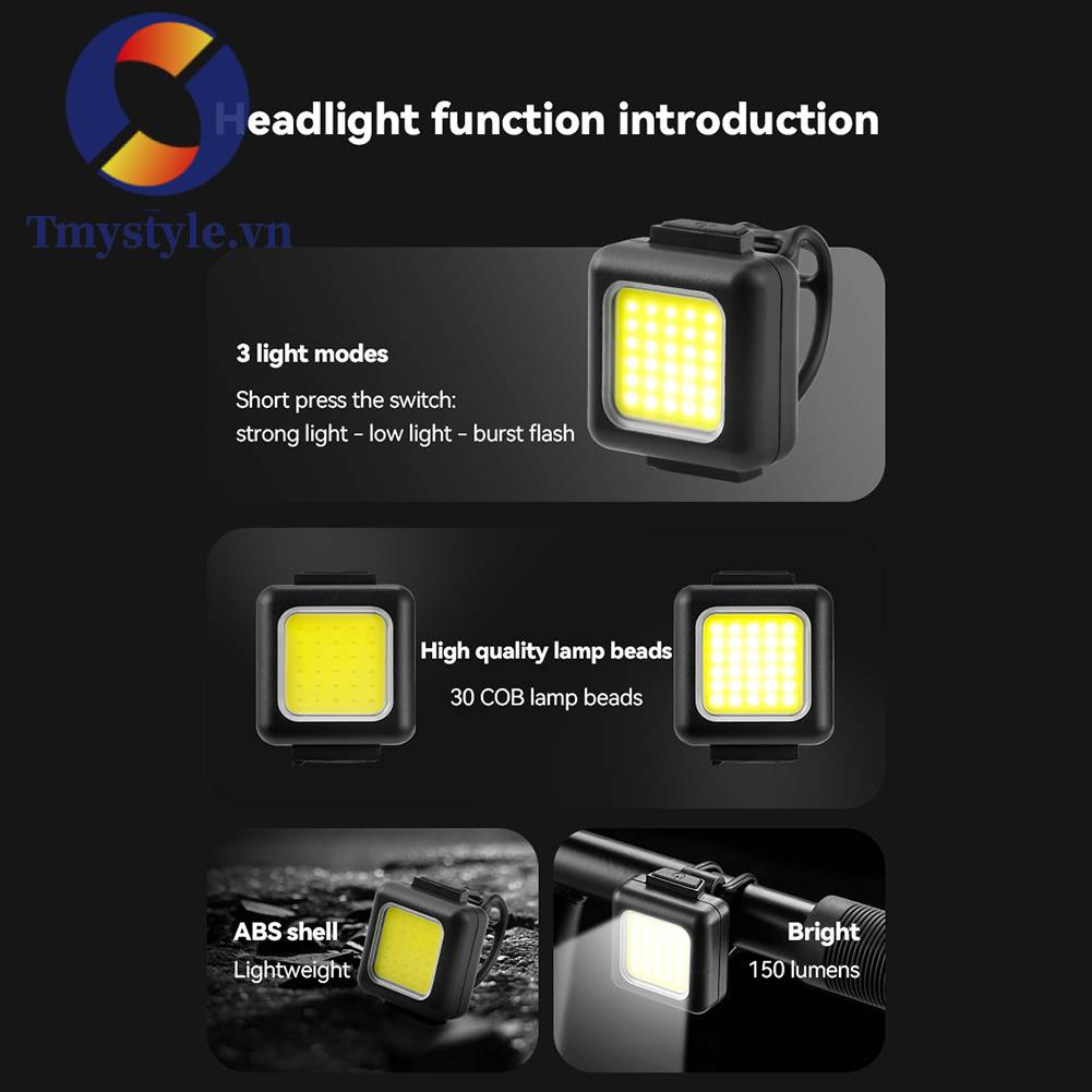 Đèn LED COB Chống Nước 130LM / 80LM 150mAh Cổng Sạc USB Loại C Cho Xe Đạp