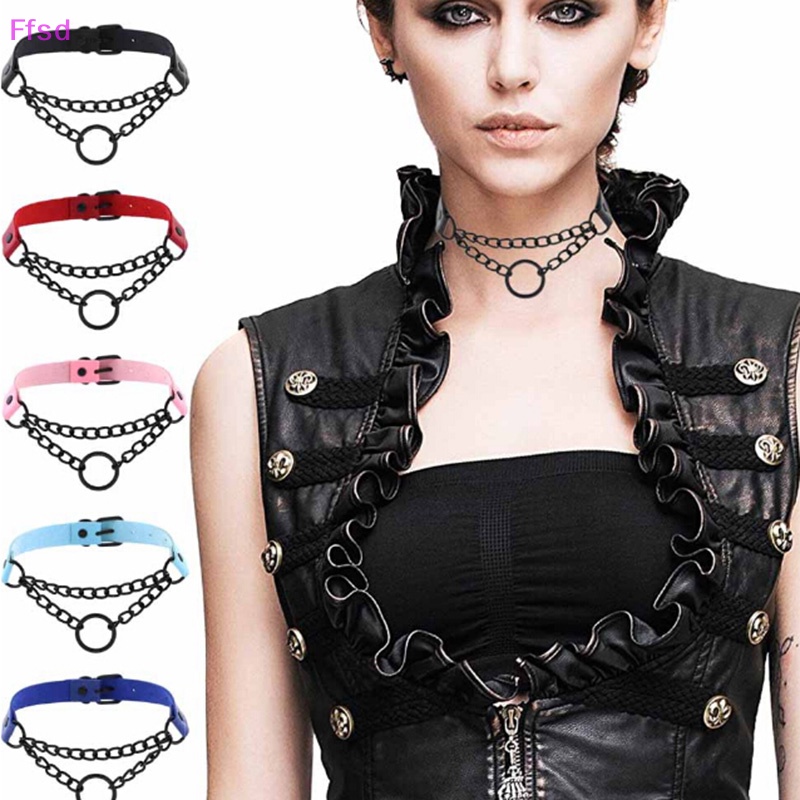 Vòng Cổ Choker Bằng Da Màu Đen Phong Cách Gothic Punk