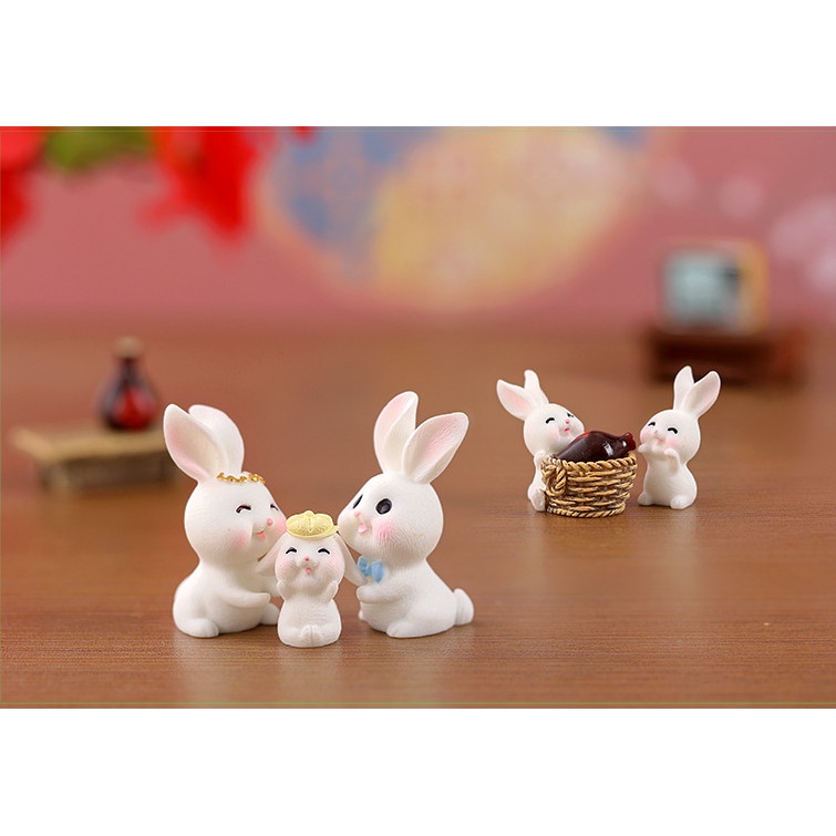 Decor bàn học thỏ trung thu sum vầy trang trí terrarium, chậu cây