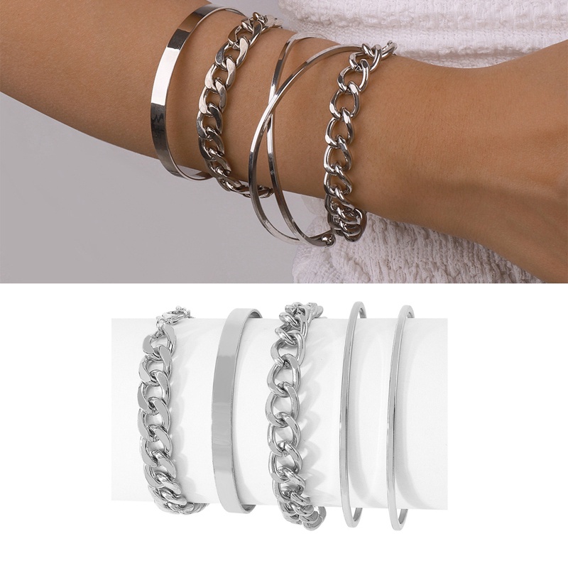 Ygt Set 5 Vòng Đeo Tay Phong Cách Punk Curb Thời Trang Dành Cho Nữ