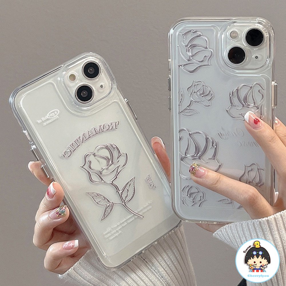 Ốp Điện Thoại TPU Mềm Trong Suốt Họa Tiết Hoa Hồng Đơn Giản Chống Sốc Cho IPhone 14 13 12 11 Pro Max X XR 8 7 Plus